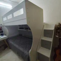فروش تخت دو طبقه نوجوان در حد نو (سفید طوسی)