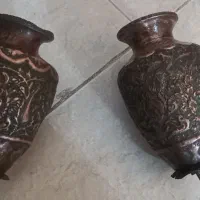 دو عدد گلدان قدیمی مس نقره قدیمی
