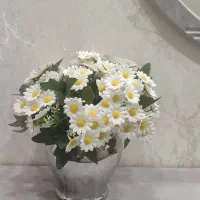 گلدان آینه ای نقره ای دور طلایی بهمراه گل بابونه