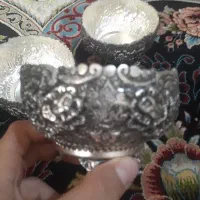 شش کاسه آجیل  خوری با یک کاسه بزرگ   مس