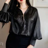 شومیز مجلسی مشکی پوست ماری