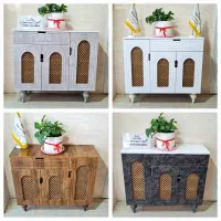 ست آینه کنسول حصیری با روکش وکیوم