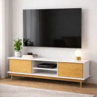 میز تلوزیون مدرن  MDFسفید و روکش بلوط آمریکایی