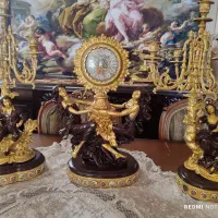 ساعت شمعدان برنز و گلدگیش نایاب و آنتیک سنگین