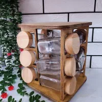 فروش ویژه/ سِت جا ادویه شیشه مکارتی بااستند چوبی