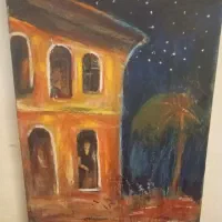 تابلو نقاشی رنگ روغن ، منظره شب
