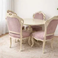 میز ناهار خوری چهار نفره چوب راش منبتی رنگ صدفی