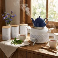 ست ۵ پارچ جهیزیه کتری قوری و ۳ عدد پاسماوری