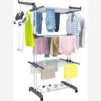 بند رخت ایستاده ۳ طبقه چرخ دار تاشو اپارتمانی