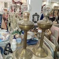 چراغ گرسوز قدیمی برنج آنتیک پایه بلند