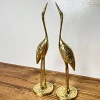دو عدد مجسمه برنزی لک لک طلایی پایه دار