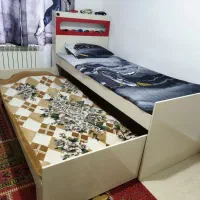 تخت دو طبقه سایز نوجوان با دراور آیینه دار