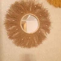 آینه حصیری رافیا با مهره چوبی