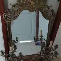 آینه و شمعدان برنز قدیمی