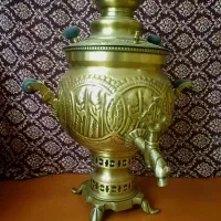 سماور برنجی ذغالی 6لیتری قلم زنی کاملا سالم