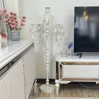 شمعدان پایه بلند طرح پتینه طلایی