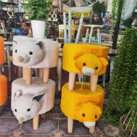 صندلی پاف کودک مدل عروسکی مخمل پایه چوبی