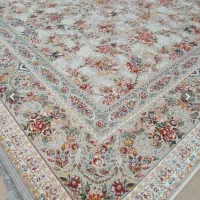 فرش ماشینی ۱۲۰۰ شانه طرح بهشت نقره ای گل برجسته