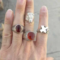 انگشتر نقره مدل قوچ وشیر وعقیق