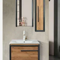 روشویی با کابین و سنگ و آینه جنس pvc ضدآب(ست کامل)