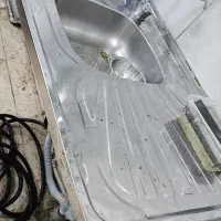سینک استیل دو لگنه همراه با شیرآلات و اتصالات