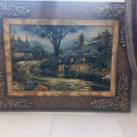 تابلو فرش کلبه در شب
