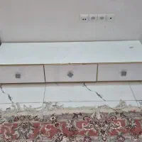 میز تلویزیون سه تیکه کمد دار سفید ام دی اف قدیمی