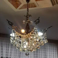 لوستر برنجی ۵ شاخه با کریستال اصل