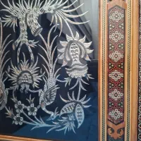 تابلو خاتم کاری قلم زنی مسی طرح گل ومرغ