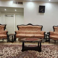 ست مبل استیل ۵ نفره + ۸ عدد صندلی و ۸ متر پارچه