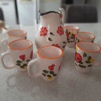 پارچ و لیوان ۷ پارچه سفالی نو