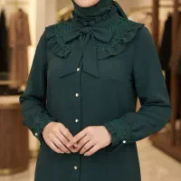 شومیز مجلسی سبز یشمی کرپ الیزه