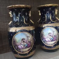 یک جفت گلدان سرمه ایی طلا کوب