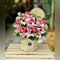سبد گل مصنوعی حصیری خواستگاری و نوزادی