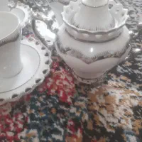 سرویس چایخوری سفید نقره ای