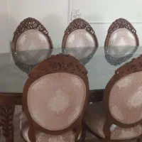 میز ۸نفره استیل چوب گردو با روکش ترک با 8 صندلی