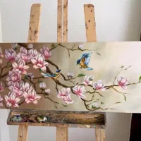 تابلو نقاشی رنگروغن گل و بلبل