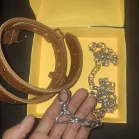 قلاده چرم سگ با زنجیر