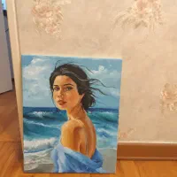 تابلو نقاشی دختری در ساحل