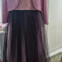 لباس عروس دخترونه تمام گیپور و ساتن صورتی مشکی