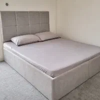 تخت خواب دو نفره طوسی مخملی