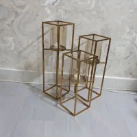 شمعدون سه سایزیی استیل طلایی رنگ ثابت تضمینی