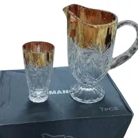 یک سرویس پارچ و لیوان تراش خورشیدی لب طلایی رومنس