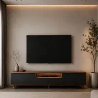 میز تلویزیون زمینی پایه چوبی