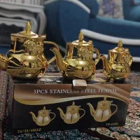 کتری قوری طلایی ۳عددی استیل هست