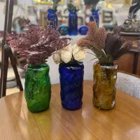 گلدان شیشه ای رومیزی استوانه دفرمه گل مصنوعی کادو