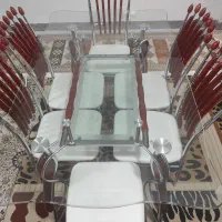 میز غذاخوری شیشه ، چوب و استیل 6 نفره