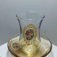استکان نعلبکی گلجام گل رز عسلی عمده و تک