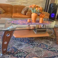 میز جلو مبلی چوب فلز وشیشه
