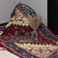 فرش ابریشم ماشینی لاکی حاشیه آبی